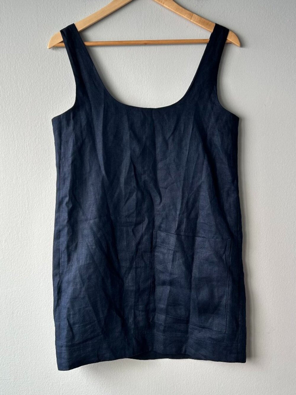 Banana Republic Linen Scoop Neck Shift Mini Dress Navy Blue XS - Picture 4 of 9